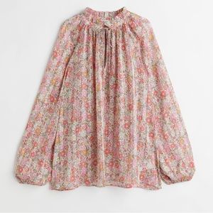 H&M floral Tie-neck Blouse